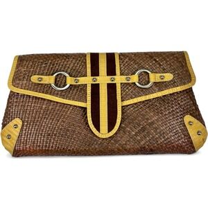 Shiraleah Clutch Bag Straw‎ Boho Hippie Basketweave Brown Yellow